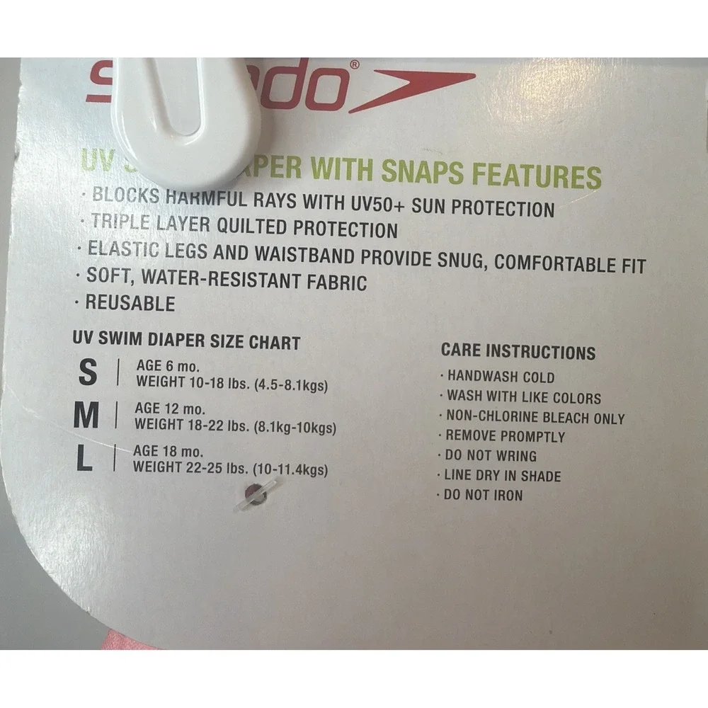 Speedo UV Swim Diaper with Snaps Pink Triple Layer Protection Size M (18-22lbs)